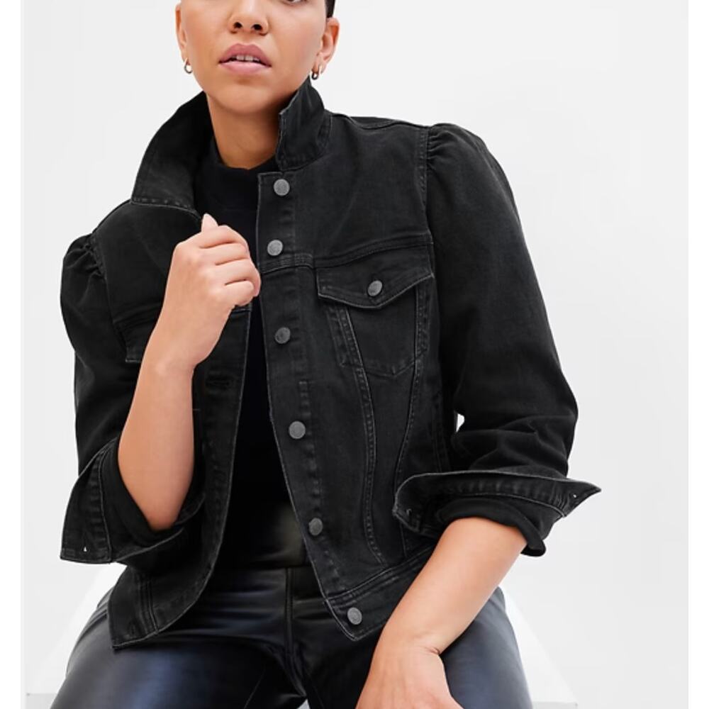 Gap Black Puff Sleeve Jean Jacket M